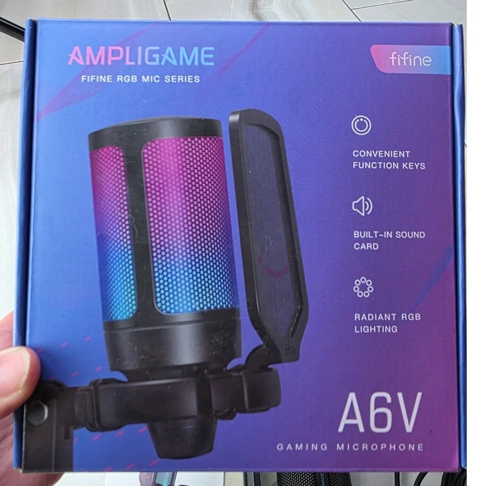Fifine AmpliGame A6V USB Gaming‎ Microphone RGB Condenser Mic Tripod Stand S2
